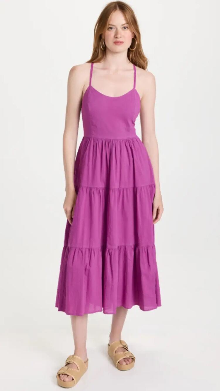 Xirena Owyn Purple Cotton Open Back Midi Dress Boho Resort Summer L